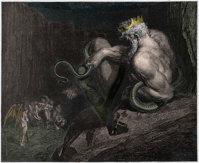 Inferno, Gesang 5: Minos richtet über die Vergehen und schickt die Seelen (Illustration aus Die Göttliche Komödie von Dante Alighieri, 1885) von Gustave after Dore
